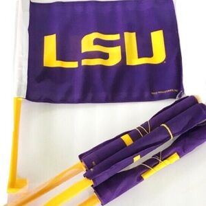 NEW! 2 LSU Tigers Car Flag SET Purple Flag / Gold Pole NCAA Auto Window Flags